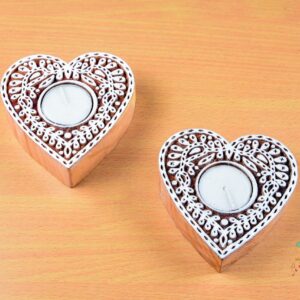 Wood Carved Heart Tea-Light Holders ( set of 2)