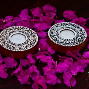 Wooden Carved Round Tea Lights (set of 2)