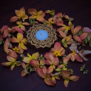 Wooden carved golden Rangoli Tea-Light