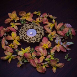 Wooden carved golden Rangoli Tea-Light